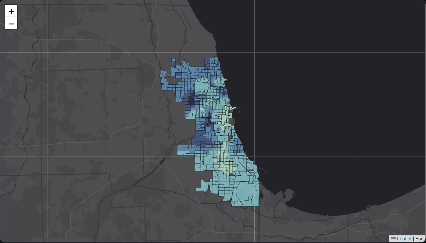 Choropleth map of Chicago census tracts colored by local model fit from a geographically weighted regression of theft.